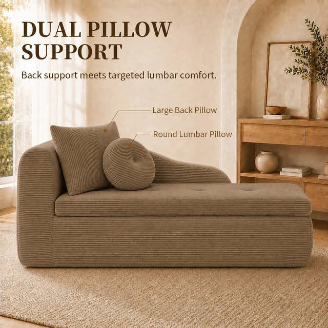 Alt view image 4 of 7 - 66 Inch Right Facing Chaise Lounge with Double Cushioned Seat, Tufted Button Design Two Back Cushions for Study Living