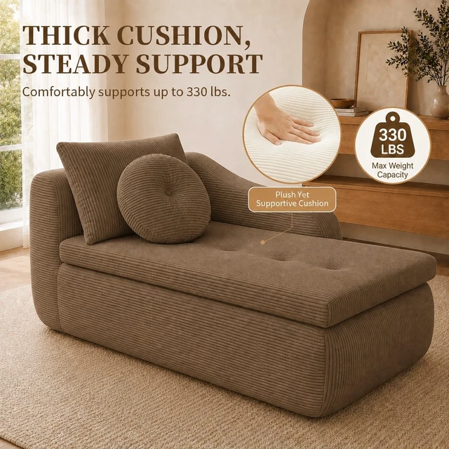 Alt view image 5 of 7 - 66 Inch Right Facing Chaise Lounge with Double Cushioned Seat, Tufted Button Design Two Back Cushions for Study Living