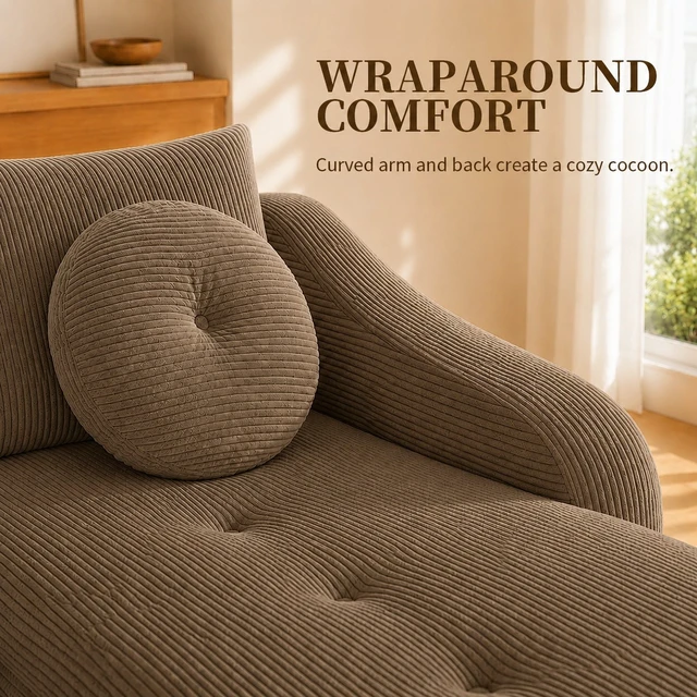 Alt view image 6 of 7 - 66 Inch Right Facing Chaise Lounge with Double Cushioned Seat, Tufted Button Design Two Back Cushions for Study Living