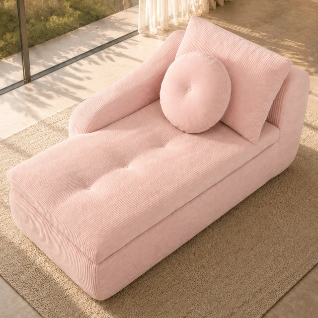 Main image of 66 Inch Left Facing Chaise Lounge with Double Cushioned Seat, Tufted Button Design Two Back Cushions for Study Living