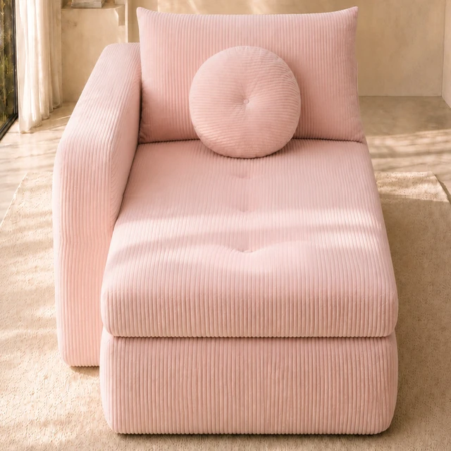 Alt view image 2 of 7 - 66 Inch Left Facing Chaise Lounge with Double Cushioned Seat, Tufted Button Design Two Back Cushions for Study Living