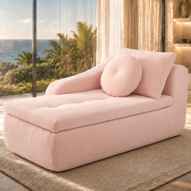 Alt view image 3 of 7 - 66 Inch Left Facing Chaise Lounge with Double Cushioned Seat, Tufted Button Design Two Back Cushions for Study Living