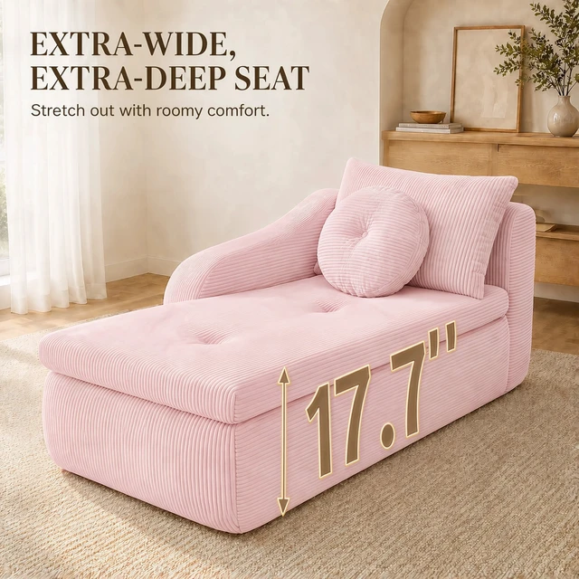 Alt view image 7 of 7 - 66 Inch Left Facing Chaise Lounge with Double Cushioned Seat, Tufted Button Design Two Back Cushions for Study Living