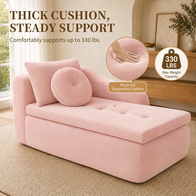 Alt view image 4 of 7 - 66 Inch Right Facing Chaise Lounge with Double Cushioned Seat, Tufted Button Design Two Back Cushions for Study Living