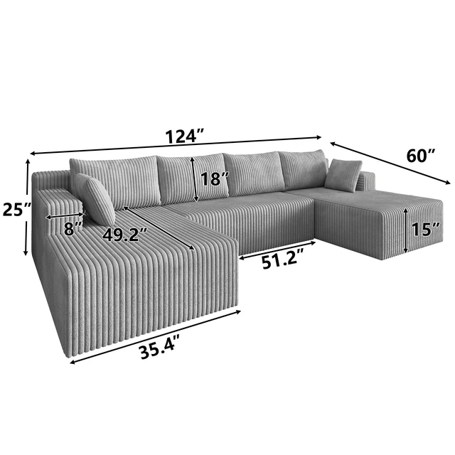 Alt view image 2 of 3 - Modular Sectional Sleeper Sofa, Corduroy Cloud Couch for Living Assembly Required, Light Grey, Foam