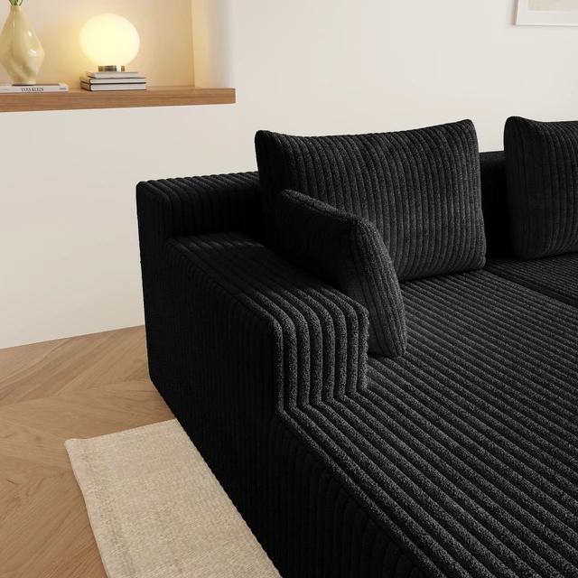 Alt view image 4 of 7 - 107modular Sectional Sleeper Sofa, Corduroy Cloud Couch for Living Assembly Required, Black, Foam