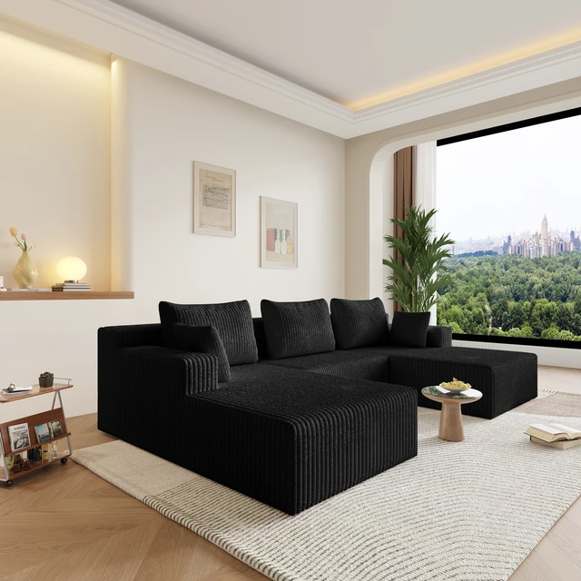 Alt view image 6 of 7 - 107modular Sectional Sleeper Sofa, Corduroy Cloud Couch for Living Assembly Required, Black, Foam