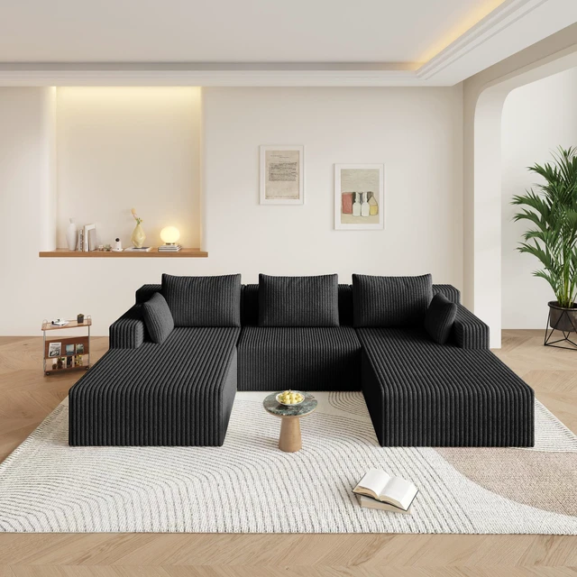 Main image of 107modular Sectional Sleeper Sofa, Corduroy Cloud Couch for Living Assembly Required, Black, Foam