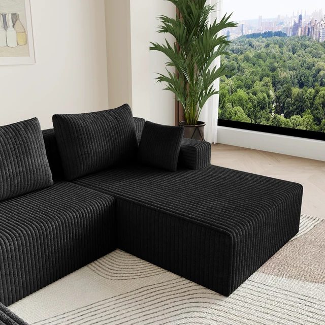 Alt view image 5 of 7 - 107modular Sectional Sleeper Sofa, Corduroy Cloud Couch for Living Assembly Required, Black, Foam