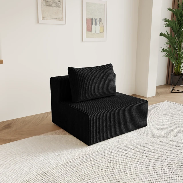 Alt view image 3 of 7 - 107modular Sectional Sleeper Sofa, Corduroy Cloud Couch for Living Assembly Required, Black, Foam