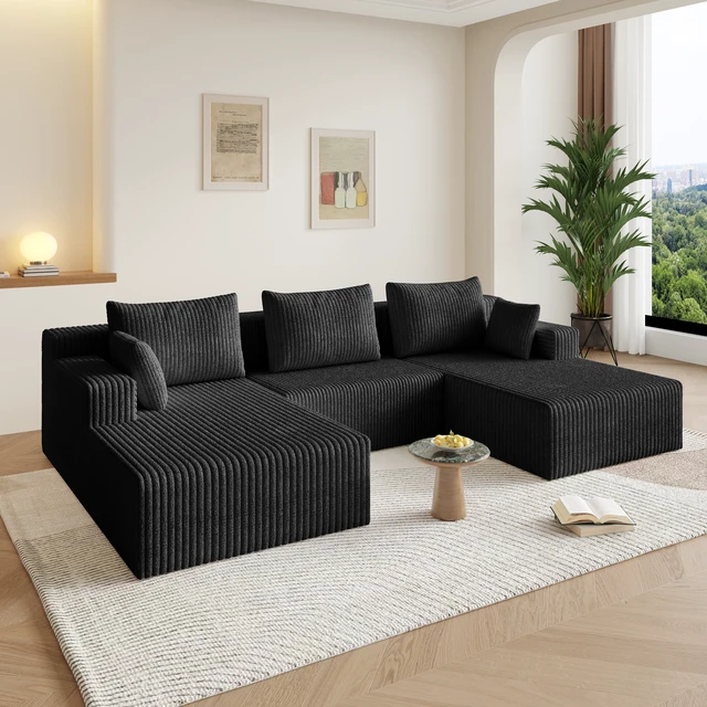 Alt view image 7 of 7 - 107modular Sectional Sleeper Sofa, Corduroy Cloud Couch for Living Assembly Required, Black, Foam