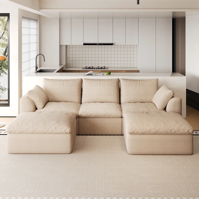 Alt view image 2 of 6 - 108.3 Inch Vacuum Packed Cloud Sofa Seater U-Shaped with Double Chaise Lounge, Modular Compressed Sectional Couch