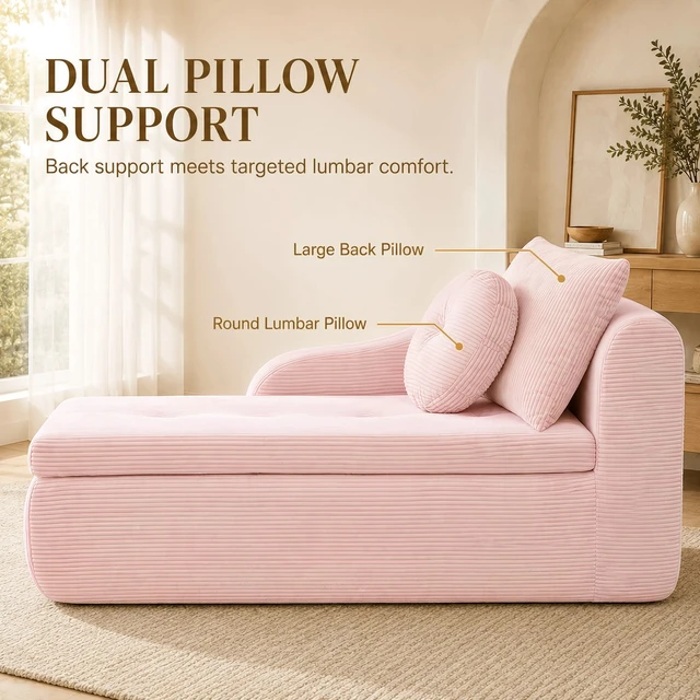 Alt view image 4 of 7 - 66 Inch Left Facing Chaise Lounge with Double Cushioned Seat, Tufted Button Design Two Back Cushions for Study Living