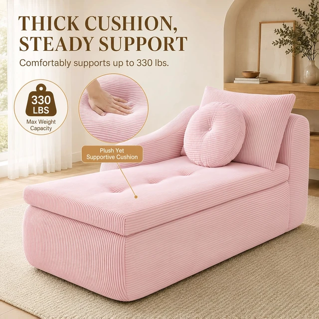 Alt view image 6 of 7 - 66 Inch Left Facing Chaise Lounge with Double Cushioned Seat, Tufted Button Design Two Back Cushions for Study Living