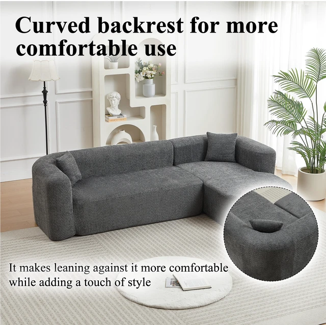 Alt view image 4 of 6 - Video 109.4 Inch Modular Sectional Sofa Curved Back Sofa, Chenille Fabric Two Throw Pillows l Shape Cloud Couch