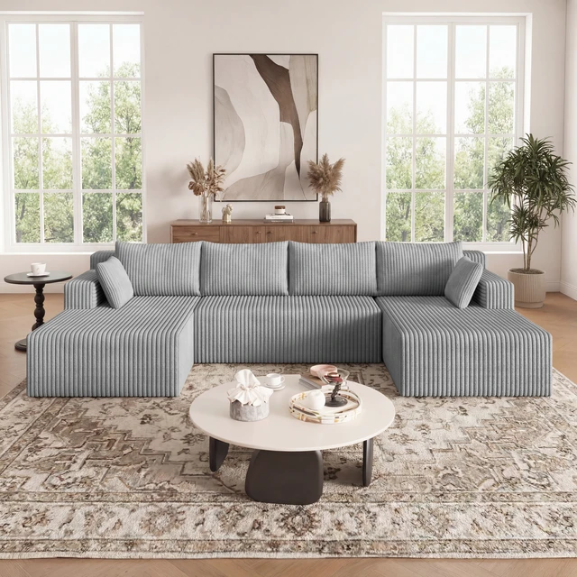 Alt view image 3 of 3 - Modular Sectional Sleeper Sofa, Corduroy Cloud Couch for Living Assembly Required, Light Grey, Foam