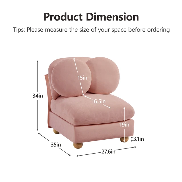 Alt view image 3 of 7 - Armless Sofa Chenille Fabric Pillows, Pink