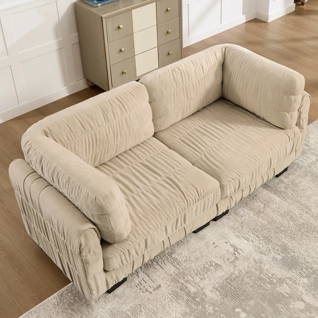 Alt view image 2 of 7 - Ruched Detailing Chenille Loveseat Modular Sectional Sofa, High Density Foam l Shape Thickened Back Cushions Easy