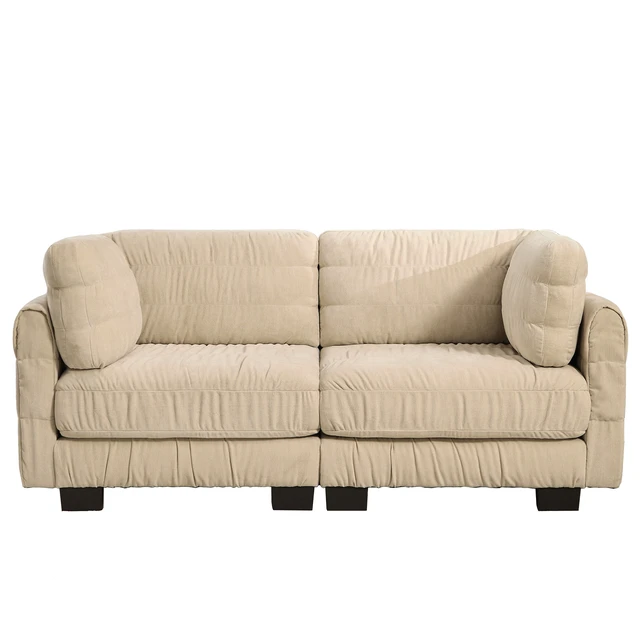 Alt view image 5 of 7 - Ruched Detailing Chenille Loveseat Modular Sectional Sofa, High Density Foam l Shape Thickened Back Cushions Easy