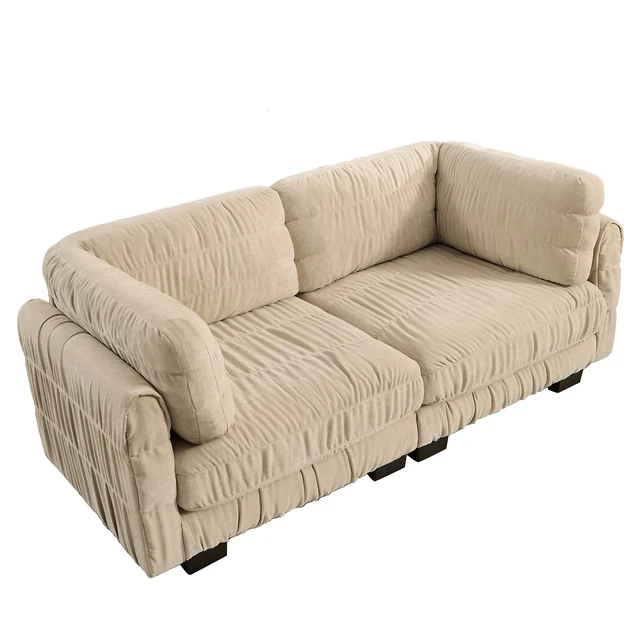 Alt view image 6 of 7 - Ruched Detailing Chenille Loveseat Modular Sectional Sofa, High Density Foam l Shape Thickened Back Cushions Easy
