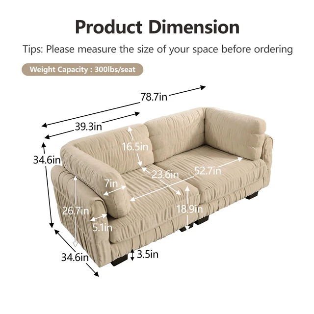 Alt view image 4 of 7 - Ruched Detailing Chenille Loveseat Modular Sectional Sofa, High Density Foam l Shape Thickened Back Cushions Easy