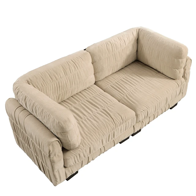 Alt view image 7 of 7 - Ruched Detailing Chenille Loveseat Modular Sectional Sofa, High Density Foam l Shape Thickened Back Cushions Easy
