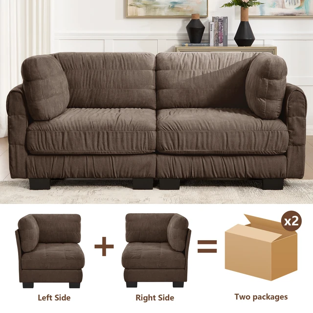 Alt view image 4 of 7 - Ruched Detailing Chenille Loveseat Modular Sectional Sofa, High Density Foam l Shape Thickened Back Cushions Easy