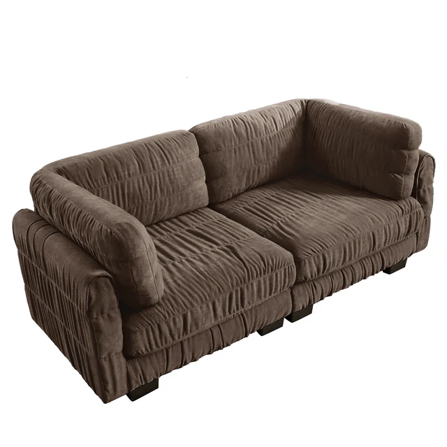 Alt view image 7 of 7 - Ruched Detailing Chenille Loveseat Modular Sectional Sofa, High Density Foam l Shape Thickened Back Cushions Easy