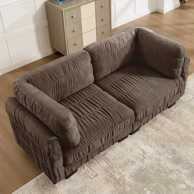 Alt view image 2 of 7 - Ruched Detailing Chenille Loveseat Modular Sectional Sofa, High Density Foam l Shape Thickened Back Cushions Easy