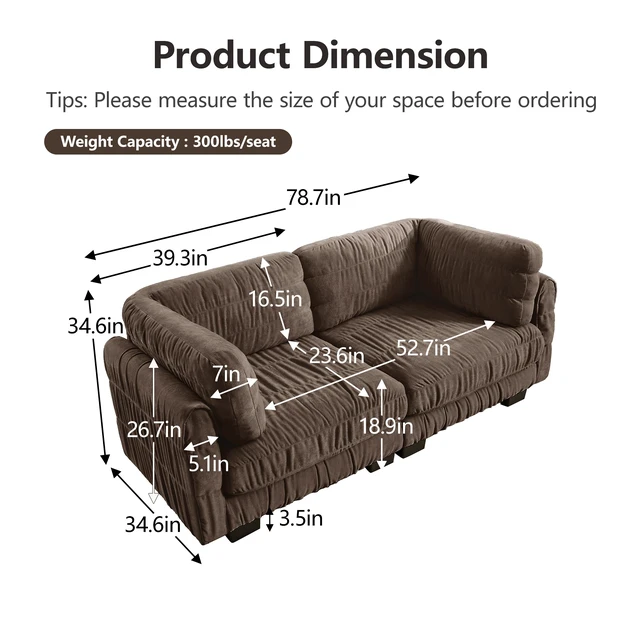 Alt view image 5 of 7 - Ruched Detailing Chenille Loveseat Modular Sectional Sofa, High Density Foam l Shape Thickened Back Cushions Easy