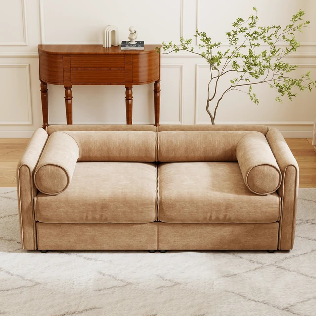 Main image of Chenille Seater Sofa with Storage Seat, Cylindrical Backrest and Armrests Fabric Loveseat Featuring Hidden Storage