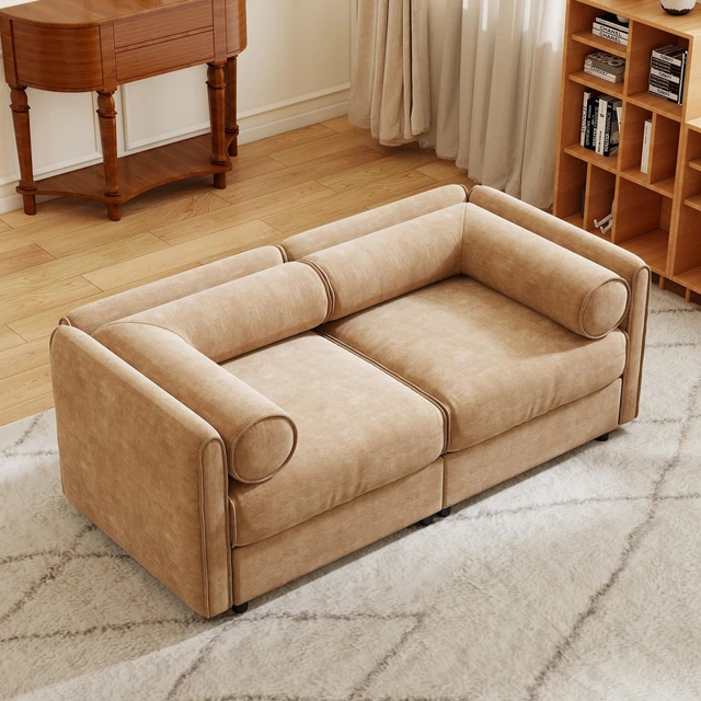 Alt view image 2 of 7 - Chenille Seater Sofa with Storage Seat, Cylindrical Backrest and Armrests Fabric Loveseat Featuring Hidden Storage