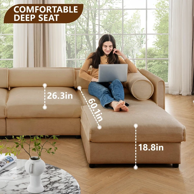 Alt view image 6 of 7 - Chenille Seater Sofa with Storage Seat, Cylindrical Backrest and Armrests Fabric Loveseat Featuring Hidden Storage