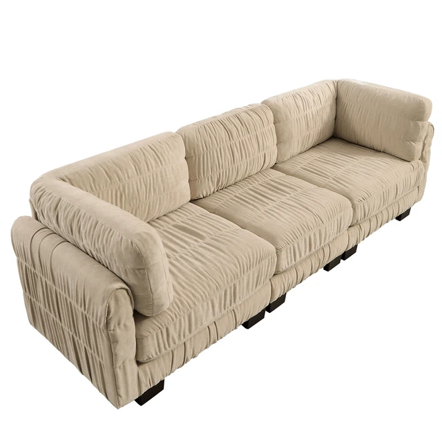 Alt view image 7 of 7 - 3 Seat Ruched Detailing Chenille Modular Sectional Sofa, High Density Foam l Shape Thickened Back Cushions Easy