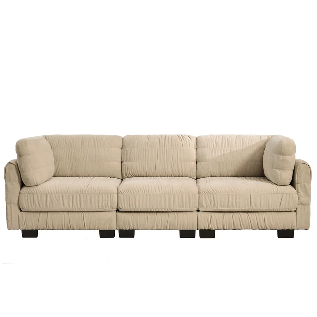 Alt view image 6 of 7 - 3 Seat Ruched Detailing Chenille Modular Sectional Sofa, High Density Foam l Shape Thickened Back Cushions Easy