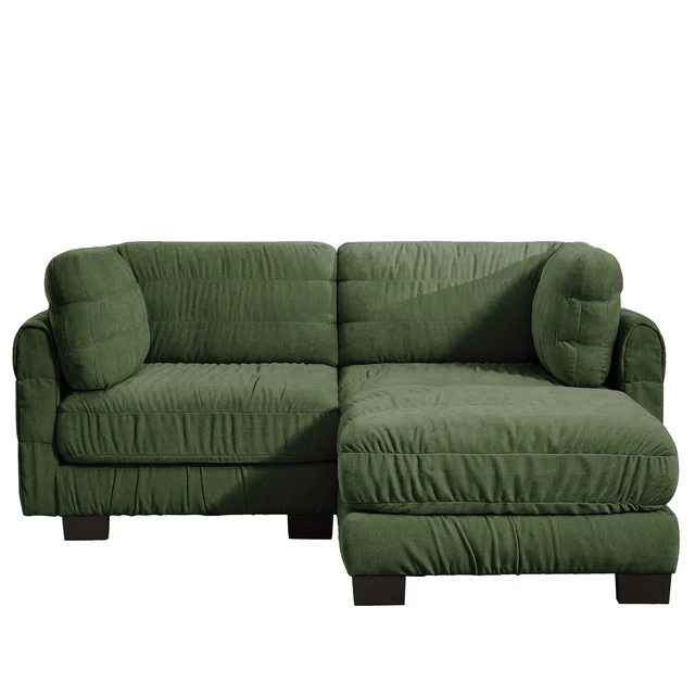 Alt view image 7 of 7 - 2 Seat Ruched Detailing Chenille Modular Sectional Sofa, Movable Ottoman High Density Foam l Shape Thickened Back