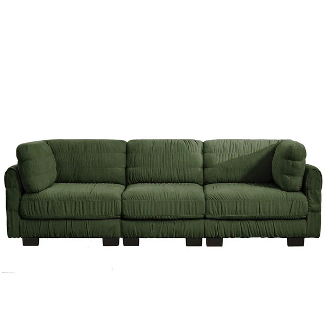 Alt view image 6 of 7 - 3 Seat Ruched Detailing Chenille Modular Sectional Sofa, High Density Foam l Shape Thickened Back Cushions Easy