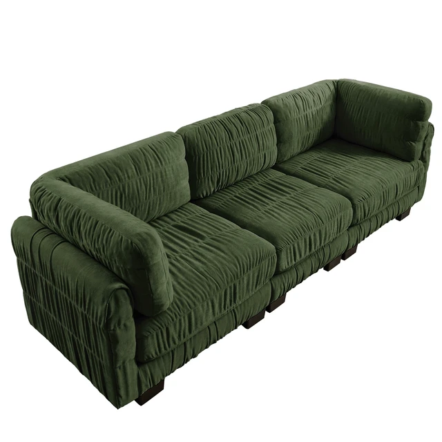 Alt view image 7 of 7 - 3 Seat Ruched Detailing Chenille Modular Sectional Sofa, High Density Foam l Shape Thickened Back Cushions Easy