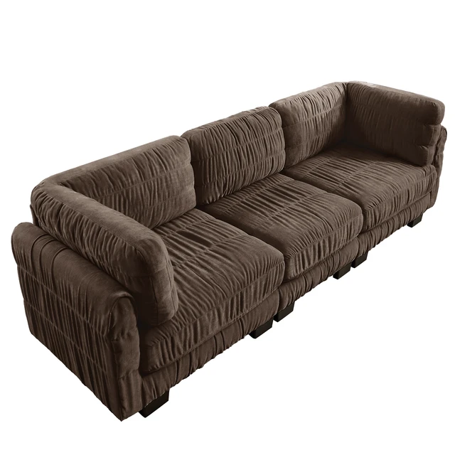 Alt view image 7 of 7 - 3 Seat Ruched Detailing Chenille Modular Sectional Sofa, High Density Foam l Shape Thickened Back Cushions Easy
