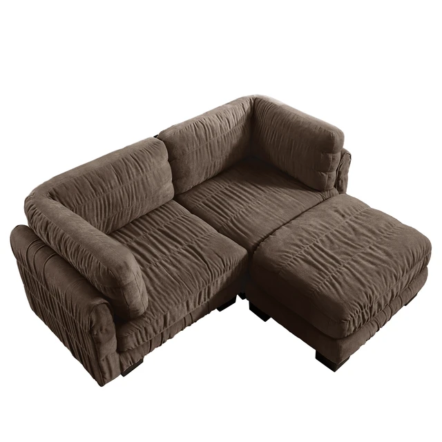 Alt view image 7 of 7 - 2 Seat Ruched Detailing Chenille Modular Sectional Sofa, Movable Ottoman High Density Foam l Shape Thickened Back