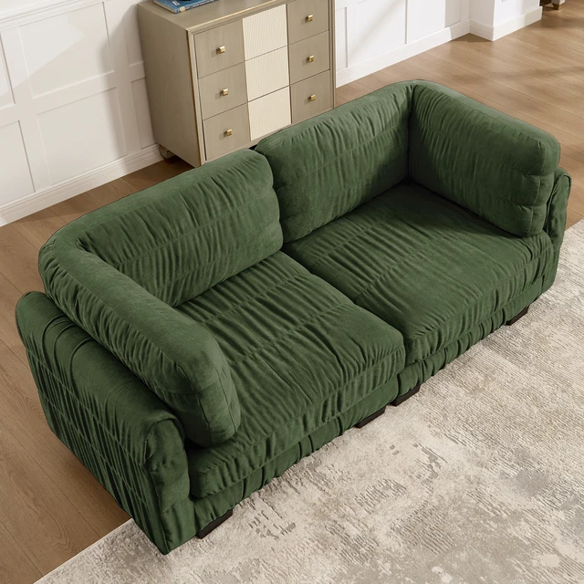 Alt view image 3 of 7 - Ruched Detailing Chenille Loveseat Modular Sectional Sofa, High Density Foam l Shape Thickened Back Cushions Easy