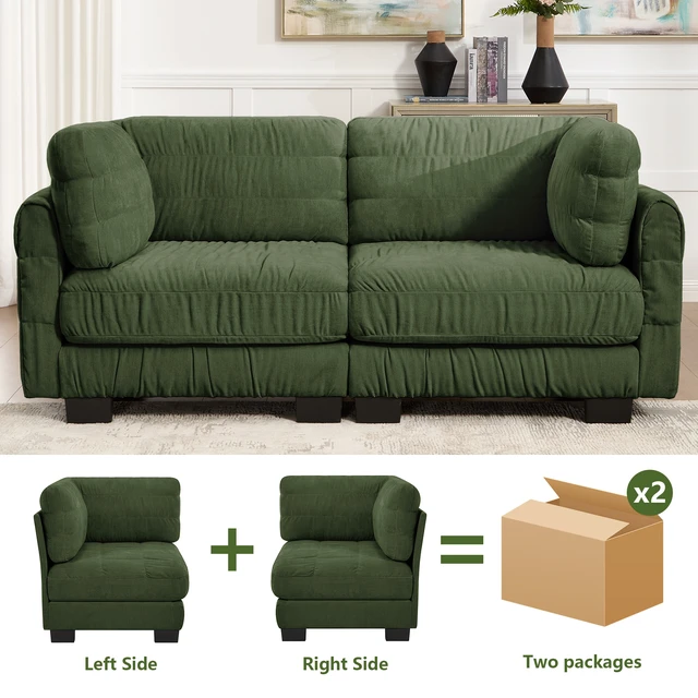 Alt view image 4 of 7 - Ruched Detailing Chenille Loveseat Modular Sectional Sofa, High Density Foam l Shape Thickened Back Cushions Easy