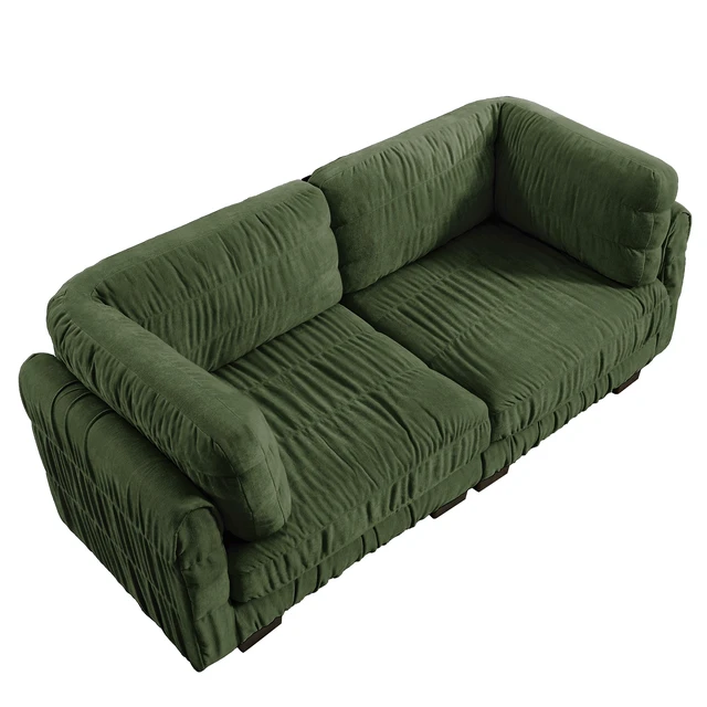 Alt view image 7 of 7 - Ruched Detailing Chenille Loveseat Modular Sectional Sofa, High Density Foam l Shape Thickened Back Cushions Easy