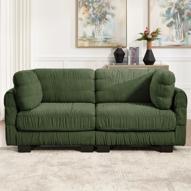 Main image of Ruched Detailing Chenille Loveseat Modular Sectional Sofa, High Density Foam l Shape Thickened Back Cushions Easy