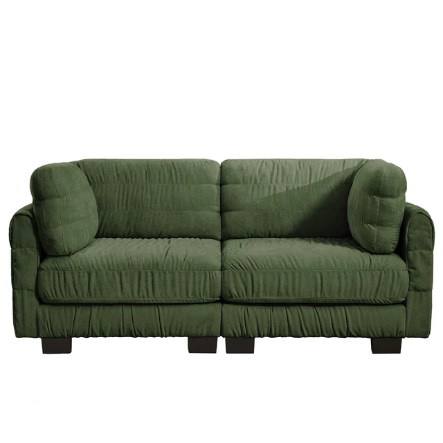 Alt view image 6 of 7 - Ruched Detailing Chenille Loveseat Modular Sectional Sofa, High Density Foam l Shape Thickened Back Cushions Easy