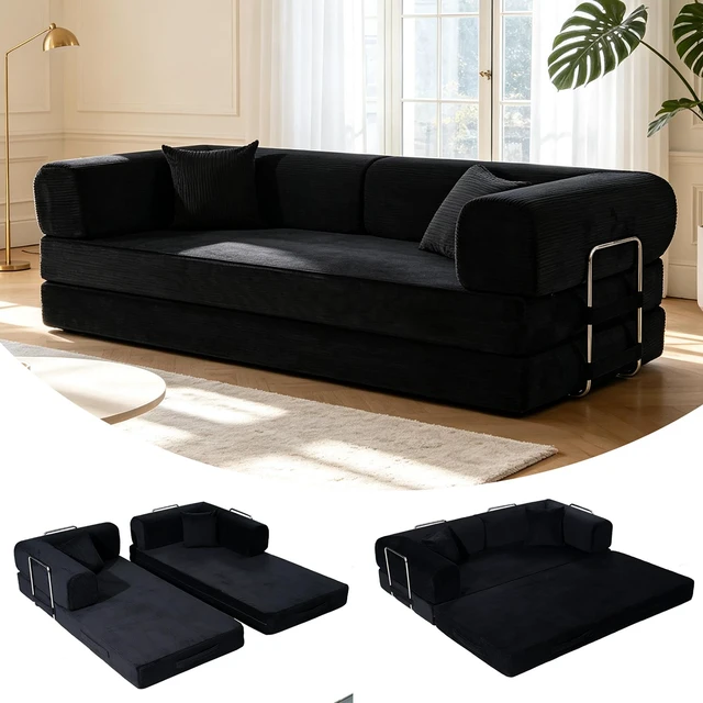 Main image of Convertible Sofa Bed, Folding Floor Couch Corduroy Fold Out Couch Bed Futon Sleeper Mattress with Pillows Sofa