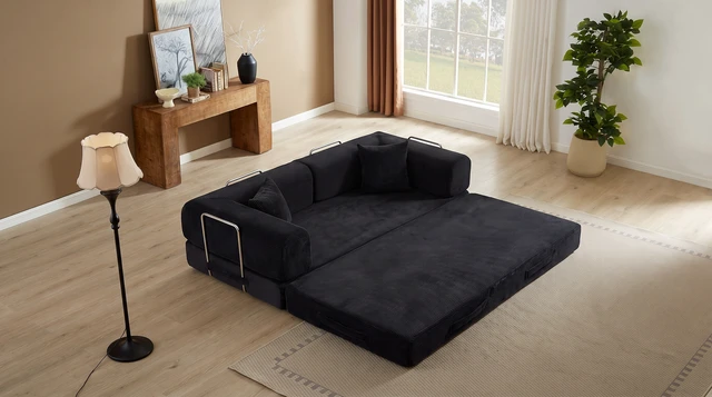 Alt view image 6 of 7 - Convertible Sofa Bed, Folding Floor Couch Corduroy Fold Out Couch Bed Futon Sleeper Mattress with Pillows Sofa