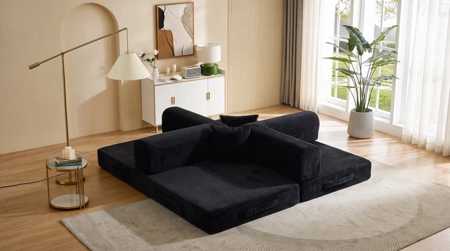 Alt view image 7 of 7 - Convertible Sofa Bed, Folding Floor Couch Corduroy Fold Out Couch Bed Futon Sleeper Mattress with Pillows Sofa