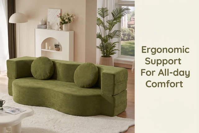 Alt view image 2 of 7 - Folding Sofa Bed with Pillow, Twin Sleeper Sofa Floor and Futon Loveseat Couch Foam Folding Mattress Sleeper for Living