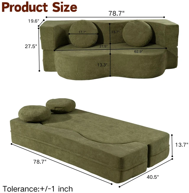 Alt view image 7 of 7 - Folding Sofa Bed with Pillow, Twin Sleeper Sofa Floor and Futon Loveseat Couch Foam Folding Mattress Sleeper for Living